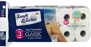 Papier toaletowy Classic, 3-warstwowy, 10% słomy, 10x220 listków Sanft&Sicher