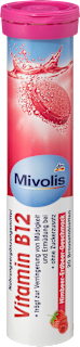 šumivé tablety Vitamín B12 s malinovo-jahodovou příchutí Mivolis