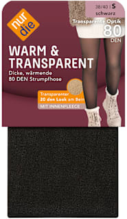 Strumpfhose warm & transparent mit Innenfleece schwarz Gr. 44/48, 80 DEN nur die