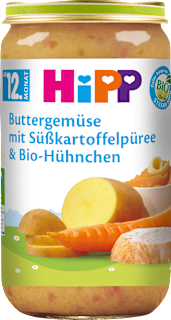 Menü Buttergemüse mit Süßkartoffelpüree & Hühnchen ab dem 12. Monat HiPP