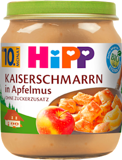Kleine Mehlspeise Kaiserschmarrn in Apfelmus ab dem 10. Monat HiPP