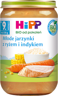 Młode jarzynki z ryżem i indykiem BIO, po 9. miesiącu HiPP