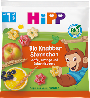 Kindersnack Knabber Sternchen mit Apfel, Orange und Johannisbeere, ab 1 Jahr HiPP