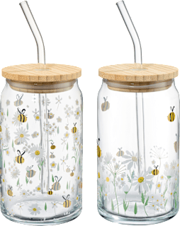 Trinkglas mit Deckel & Strohhalm, Bienen (450 ml) BOLTZE