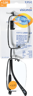 Olvasószemüveg +3,0 dioptriás, fekete fém félkerettel Visiomax