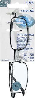 Olvasószemüveg +1,5 dioptriás, fekete fém kerettel Visiomax