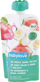 Bio gyümölcspüré görögdinnye és banán almában, 1 éves kortól babylove