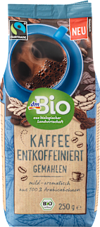 Pražená mletá bezkofeínová káva 100 % Arabica dmBio