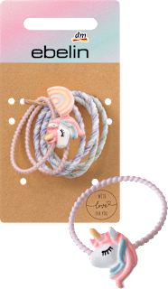 Haargummis mehrfarbig mit Einhorn- und Regenbogenapplikation ebelin