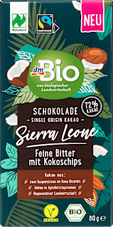 Bitterschokolade Sierra Leone mit Kokoschips dmBio