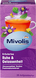 Kräutertee "Ruhe & Gelassenheit" mit Zitronenmelisse, Rooibos, Passionsblumenkraut (25 Beutel) Mivolis