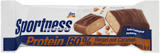 Fehérjeszelet 60% fehérjével, ropogós karamell-crisp ízzel, kakaótartalmú fehérjebevonattal, édesítőszerekkel Sportness
