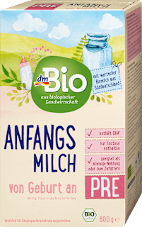 Bio tejalapú anyatej-helyettesítő PRE-tápszer, születéstől kezdve adható dmBio