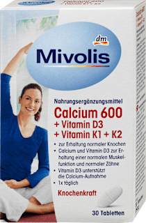 Calcium 600 + Vitamin D3 + K1 + K2, 30 St Mivolis