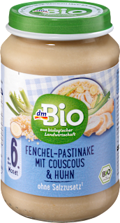 Omogeneizzato con finocchio, pastinaca, couscous e pollo dmBio