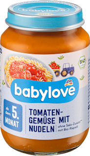 Bio bébimenü paradicsomos zöldség tésztával, 5. hónapos kortól babylove