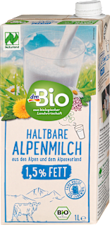 bio trvanlivé mléko polotučné 1,5 % tuku dmBio