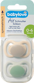 Schnuller Air Silikon symmetrisch, braun/grün, Gr.1, 0-6 Monate babylove