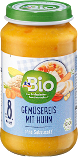 Omogeneizzato con verdure, riso e pollo dmBio