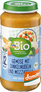 Omogeneizzato completo con verdure, pasta e mozzarella dmBio