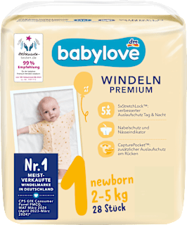 Windeln Premium Gr. 1 Newborn (2-5 kg) babylove