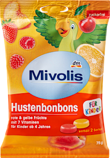 dětské bonbóny proti kašli s příchutí ovoce Mivolis