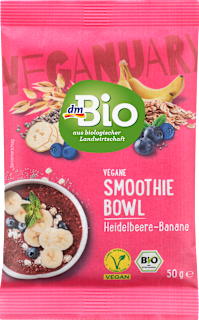 Vegane Smoothie Bowl, Heidelbeere-Banane dmBio
