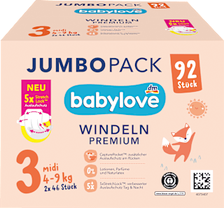 JUMBOPACK Premium pelene veličina 3 midi (4-9 kg), 2x46kom babylove