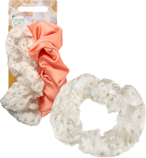 Scrunchies Spitze, weiß/koralle, 2 St