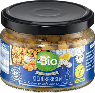 Genussreise Kichererbsen in Zitronensaft und Olivenöl dmBio