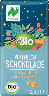 Bio polnomlečna čokolada s karamelo in začimbami spekulatius dmBio