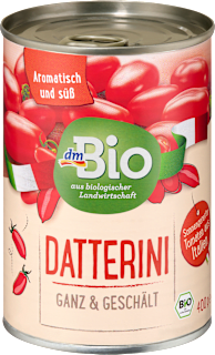 Pomidory całe daktylowe masa netto 400 g, masa po odcieku dmBio