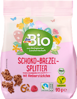 Bio koščki prestic s čokoladnim oblivom in liofiliziranimi malinami dmBio