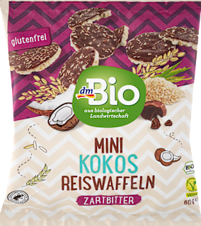 Bio mini kókuszos puffasztott rizsszeletek étcsokoládéval bevonva dmBio