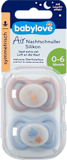Schnuller Air Nacht Silikon symmetrisch, blau/rosa, 0-6 Monate babylove