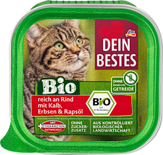 Nassfutter Katze reich an Bio Rind mit Kalb & Erbsen  Dein Bestes
