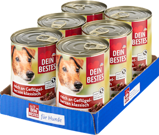 Nassfutter Hund reich an Geflügelherzen, Multipack (6x400 g) Dein Bestes