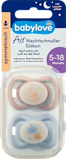 Schnuller Air Nacht symmetrisch, rosa/blau, 5-18 Monate babylove