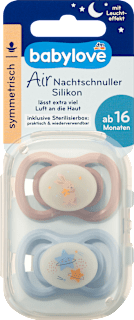 Schnuller Air Nacht Silikon symmetrisch, rosa/blau, ab 16 Monaten babylove