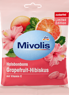 Caramelle per la gola al pompelmo rosa e ibisco con vitamina C Mivolis
