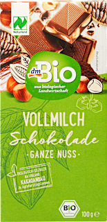 Barretta di cioccolato al latte con nocciole intere dmBio