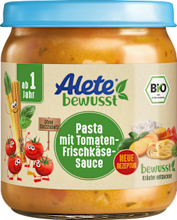 Menü Pasta mit Tomaten-Frischkäse-Sauce ab 1 Jahr Alete bewusst