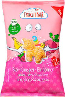 bio kukuřičné křupky Jednorožec s příchutí banán, malina a řepa FruchtBar