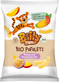 Kindersnack Pufuleti Mango & Passionsfrucht ab 3 Jahren Billy Tiger