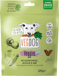 Hundeleckerli mit Kastanie, Kelp & Hanf, Veggies skincare  VEGDOG