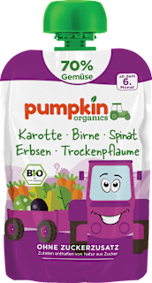 Quetschie Karotte, Birne, Spinat, Erbsen & Trockenpflaume ab 6 Monaten pumpkin organics