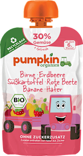 Quetschie Birne, Erdbeere, Süßkartoffel, Rote Beete, Banane & Hafer, ab 6 Monaten pumpkin organics
