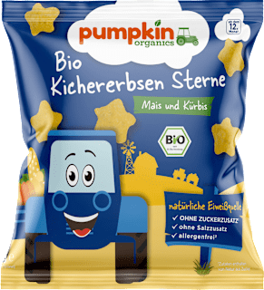 Kindersnack Kichererbsen Sterne mit Mais & Kürbis, ab dem 12. Monat pumpkin organics