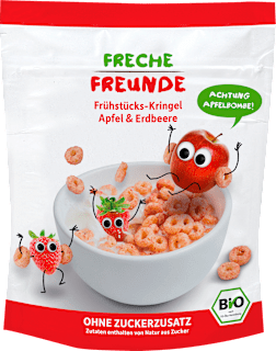 BIO cereálie kroužky s příchutí jahoda a jablko Freche Freunde