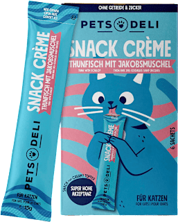 Katzenleckerli Cremesnack mit Thunfisch & Jakobsmuschel (6x15 g) Pets Deli